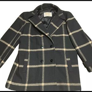 PENDLETON Blue Gold Plaid Virgin Wool Jacket Coat Womens SZ 16 Made In USA VTG